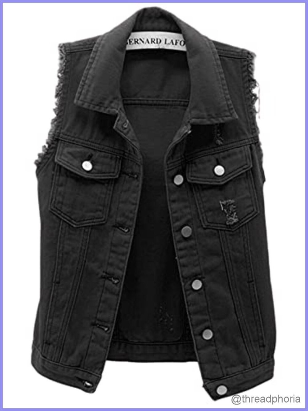 Sleeveless Denim Vest Jacket Button Front Distressed Ripped Western